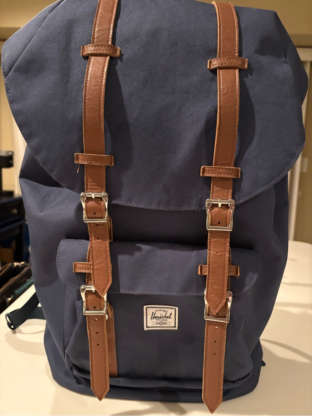 Herschel Supply Company Navy Backpack with Brown Leather Straps